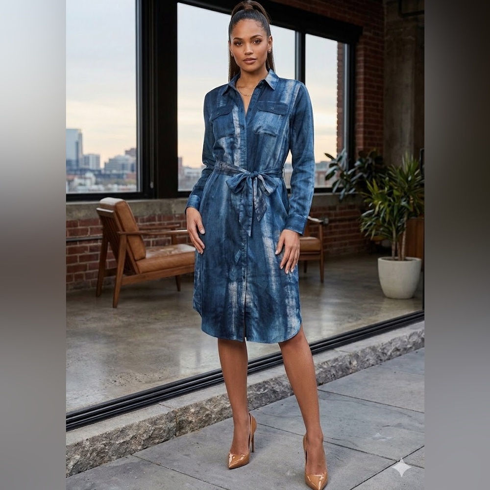 Lauren Ralph Lauren Indigo Tie-Waist Denim Midi Dress